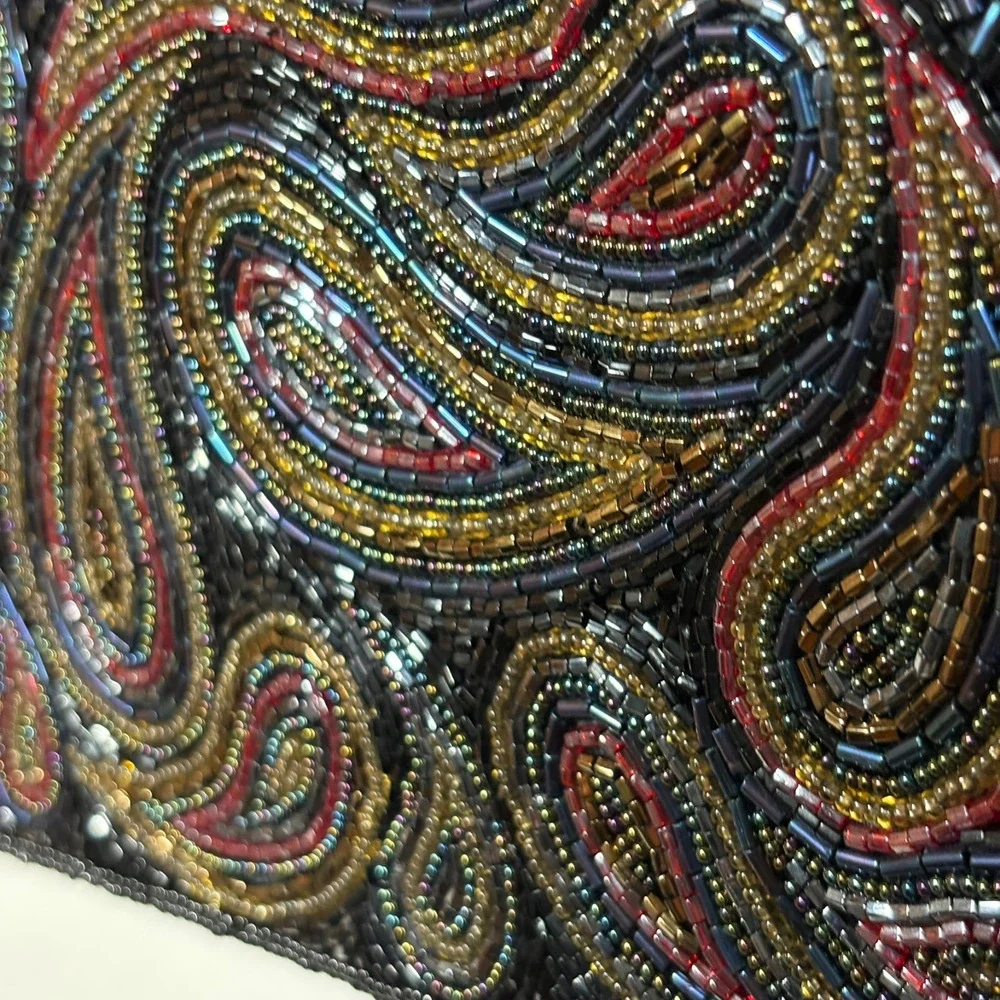 Vintage Beaded Paisley Convertible Clutch Purse Handbag Magnetic Snap Black